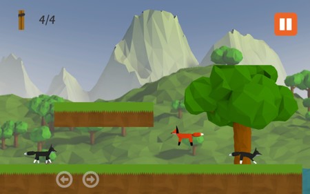 Player fox by the nearly completed tree with all items and two enemy foxes in the neighbourhood.