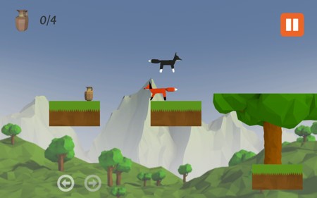 Player fox is going to jump to another platform while an enemy fox jumps over him.