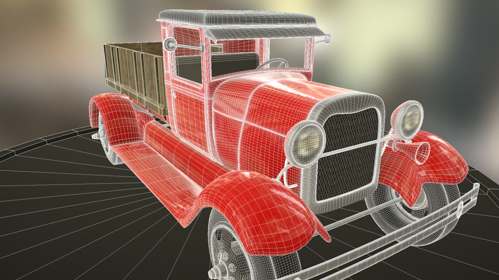 Wireframe model of an old truck.