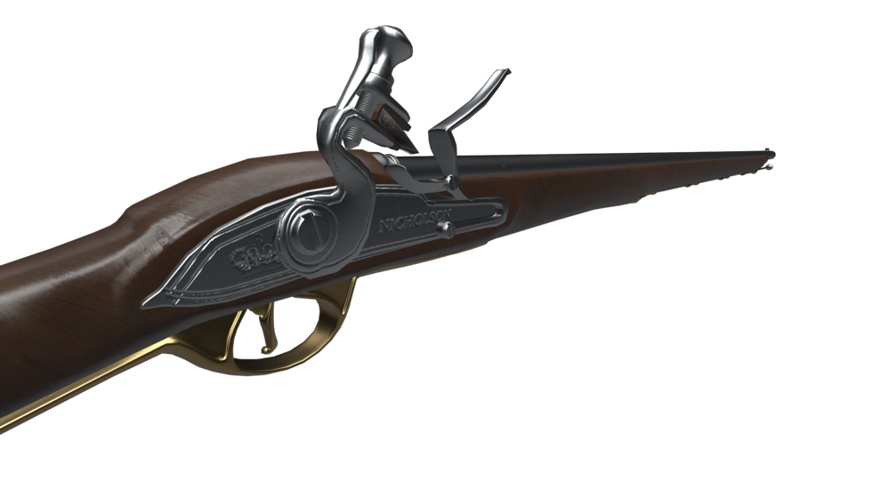 Close-up of the flintlock mechanism.